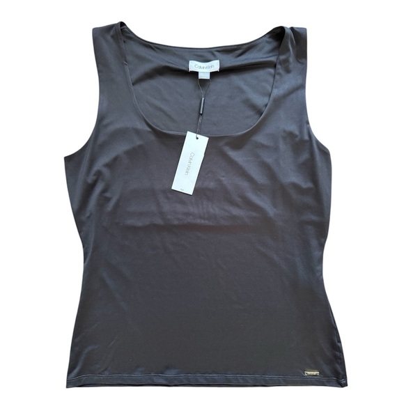 Women’s Calvin Klein Matte Jersey Scoop Neck Tank Black LG NWT - Picture 1 of 9